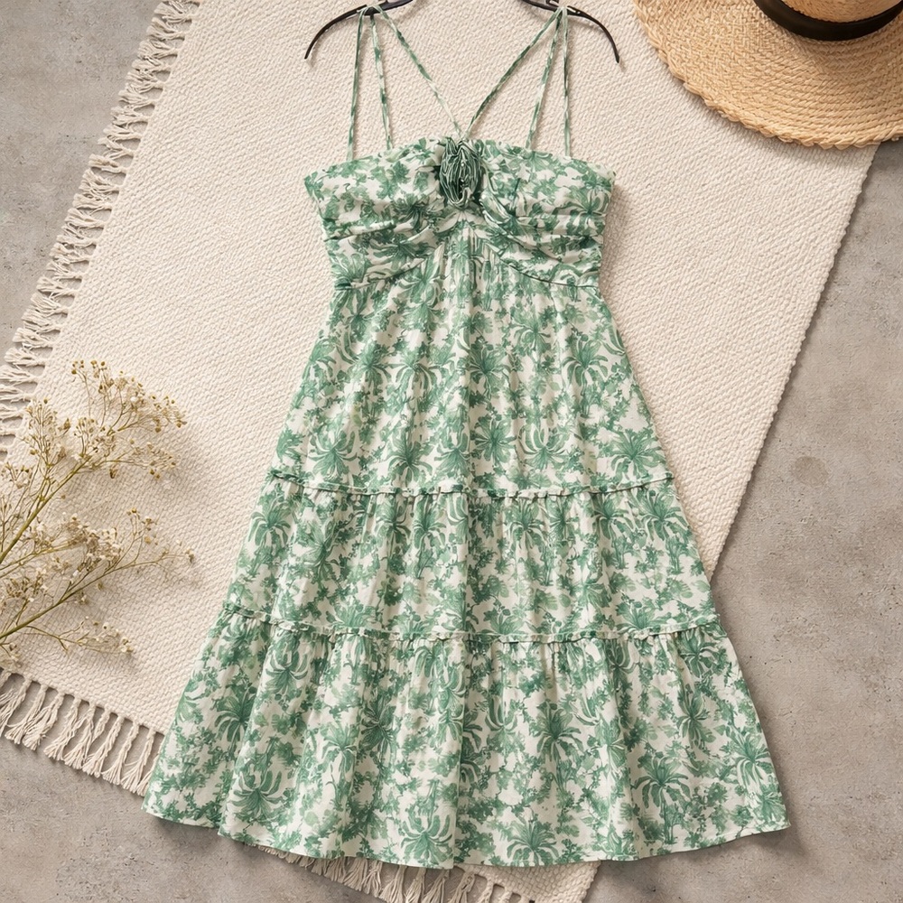 Elegant Green Floral Midi Dress